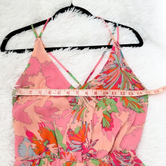 Women Gianni Bini Floral Print Maxi Ruffle Dress in Pink Hawaiian Size Medium - Picture 5 of 10